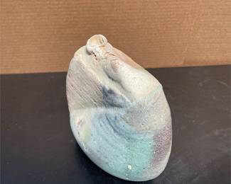 Signed Studio Pottery Vase with Asymmetrical Shoulder and Impressed Texture (2/5)
