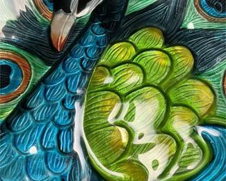 Peacock Design Shallow Glass Dish (3/4)