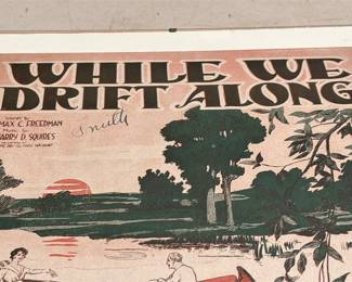 Starmer 1919 “While We Drift Along” Sheet Music Cover, Framed (4/5)