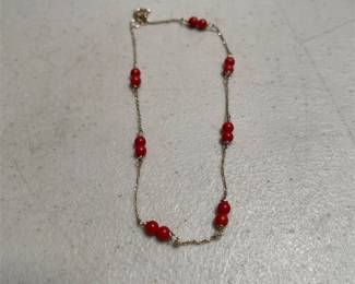 14K Yellow Gold Coral Station Anklet, 9 Inches (2/3)