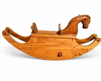 Wooden Rocking Horse with Carved Head
