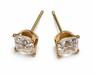 14K Yellow Gold Square Cubic Zirconia Stud Earrings