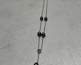 Sterling Silver Y-Necklace with Dark Gray Beads and Pavé Heart, 12 g (2/5)