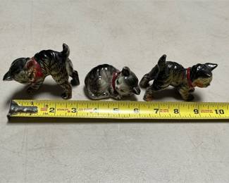 Glazed Ceramic Tabby Cat Figurines with Red Bows (4/4)