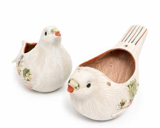 Two Bird Ceramic Planters with Raised Flowers