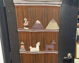 Andean Folk Art Woven Wall Hanging with Llamas, Mountains and Figures (2/2)