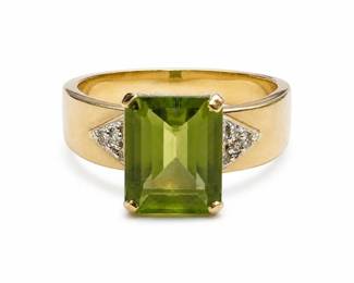 14k Gold Mexico Ring with Emerald-Cut Green Stone, Size 8