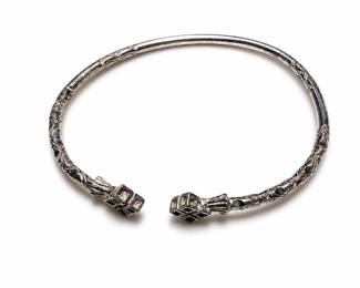 Sterling Silver Open Cuff Bangle with Geometric Terminals, 16 g
