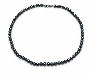 Knotted Dark Lustrous Bead Necklace with Sterling Silver 925 Clasp