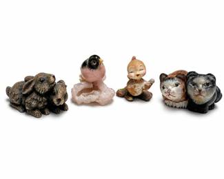 Animal Figurines with Rabbit and Cat Groups and Birds