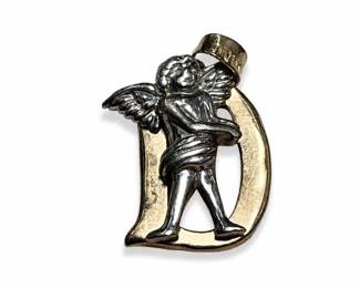 14k Gold Initial D Angel Pendant, Marked JMO