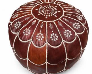 Moroccan Embroidered Round Pouf Ottoman