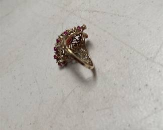 10K Yellow Gold Garnet, Ruby and Diamond Cocktail Ring (2/4)