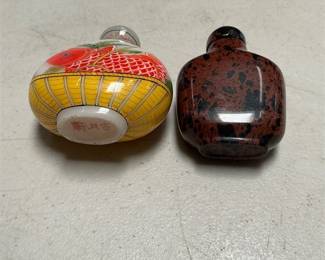 Two Snuff Bottles: Enameled Glass Carp Marked Gu Yue Xuan, Red-Brown Mottled (2/5)