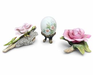 Boehm 200-55-PG Bone Porcelain Rose, Porcelain Rose and Pat Loretz Signed Egg