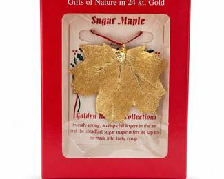 Golden Holiday Collection 24 Kt. Gold Sugar Maple Leaf Ornament, Boxed