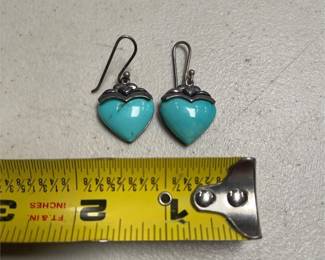 Sterling Silver Turquoise-Blue Heart Dangle Earrings, Thailand (2/2)