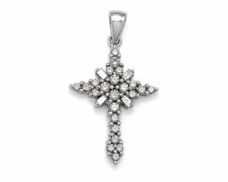 14K White Gold Diamond Cross Pendant, 0.50 CTW