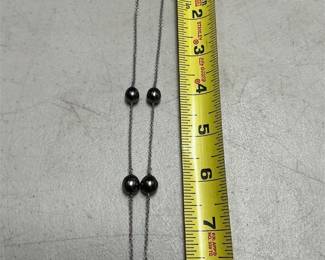 Sterling Silver Y-Necklace with Dark Gray Beads and Pavé Heart, 12 g (4/5)