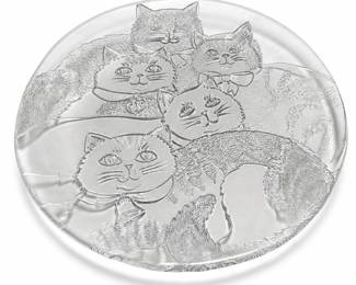 Round Clear Glass Platter with Embossed Cats