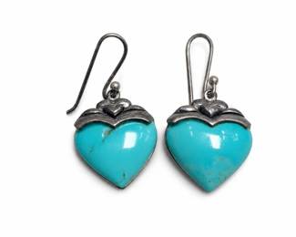 Sterling Silver Turquoise-Blue Heart Dangle Earrings, Thailand