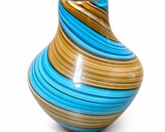 Turquoise-Blue and Amber-Brown Spiral-Banded Glass Vase