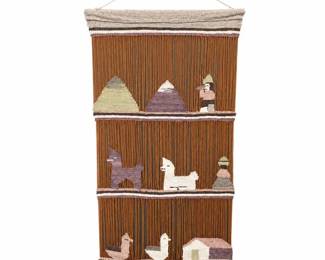 Andean Folk Art Woven Wall Hanging with Llamas, Mountains and Figures
