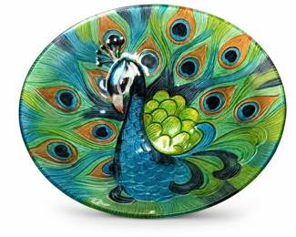 Peacock Design Shallow Glass Dish