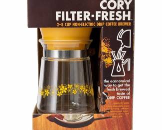 Cory Filter-Fresh Non-Electric Drip Coffee Brewer with Floral Glass Carafe