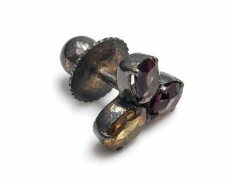 Purple and Amber-Brown Stone Cluster Stud Earring