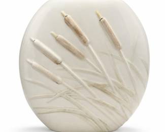 Glazed Ceramic Vase with Raised Cattails and Reeds