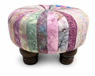 Round Upholstered Patchwork Tuffet Footstool