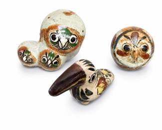 Painted Owl and Long-Billed Bird Figurines