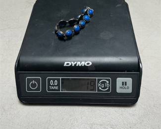 Sterling Silver Blue Cabochon Link Bracelet with Pierced Reverse (5/5)