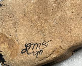 Hand-Painted Curled Tabby Cat Stone, Monogram Signed, '90 (3/5)