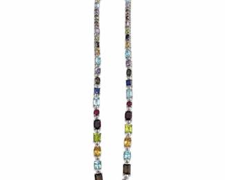 Multicolor Faceted-Stone Sterling Silver Link Necklace
