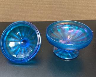 Blue Iridescent Stretch-Glass Covered Candy Dish (2/2)
