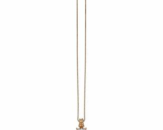 14k Gold Box-Chain Necklace with Square Solitaire Pendant