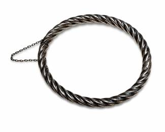 Rope-Twist Hinged Bangle Bracelet, Marked Sterling Silver