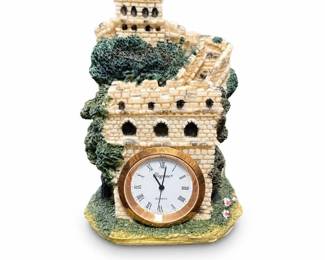 Architectural Tabletop Clock with Crenellated Towers