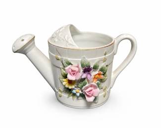 Lefton China KW6968 Ceramic Watering Can with Applied Flowers