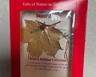 Golden Holiday Collection 24 Kt. Gold Sugar Maple Leaf Ornament, Boxed (3/4)
