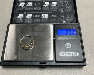 14k Gold Ring with Three Pale Blue Stones and Scrollwork, Size 8 (4/4)