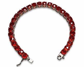 Sterling Silver 925 Red Stone Tennis Bracelet, India