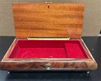 Inlaid Floral Marquetry Wooden Music Jewelry Box with Red Lining (2/2)