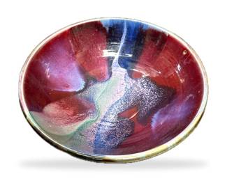 Glazed Ceramic Bowl with Multicolored Abstract Glaze