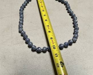 Blue and White Porcelain Shou Bead Necklace, Knotted on Blue Cord (4/4)