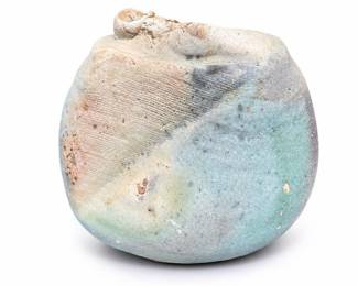Signed Studio Pottery Vase with Asymmetrical Shoulder and Impressed Texture