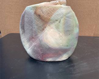 Signed Studio Pottery Vase with Asymmetrical Shoulder and Impressed Texture (3/5)