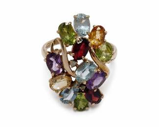 14K Yellow Gold Multigem Cluster Ring